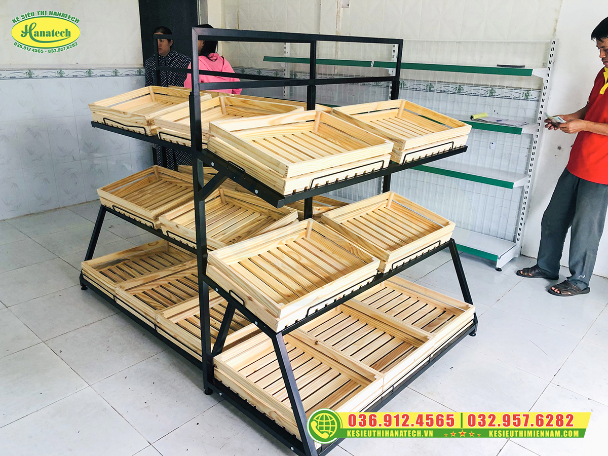 Kệ rau củ quả khay gỗ tại Hải Phòng 
