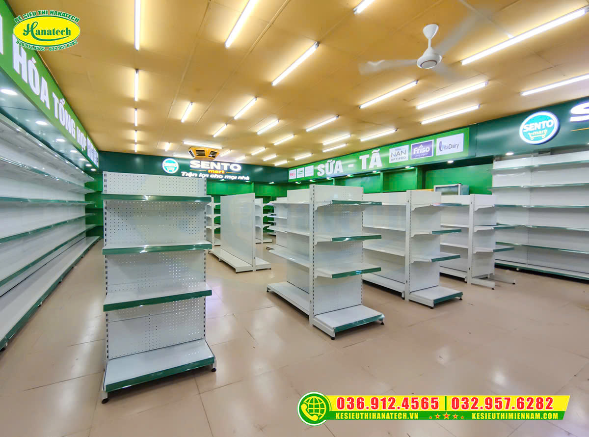 Setup giá kệ siêu thị và tủ alu bày bỉm sữa tinh tế tại Đắk Lắk