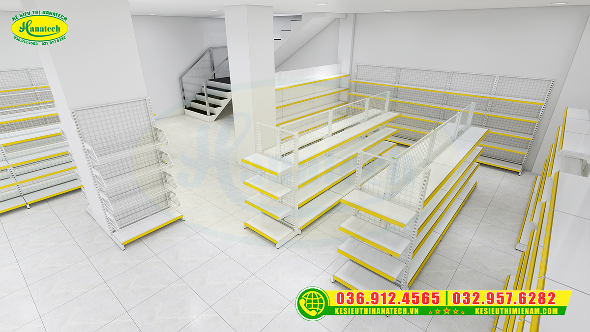 Thiết kế kệ siêu thị lưng lưới cho bách hoá tại Cần Thơ
